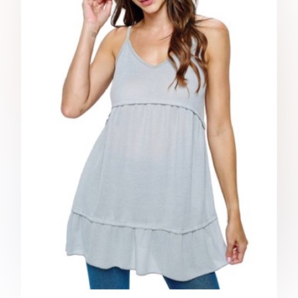 Elegant Light Gray Waffle Sleeveless Tunic